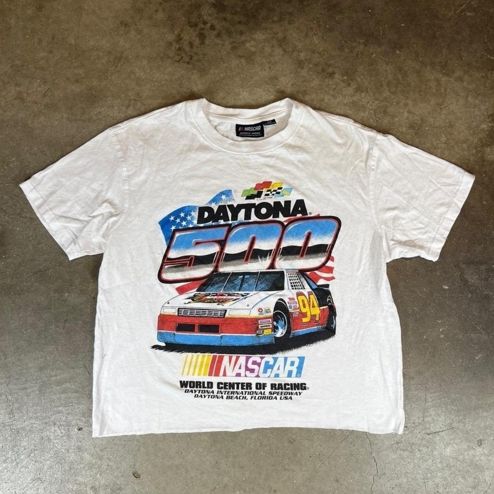 Vintage Daytona 500 NASCAR cropped white t-shirt Men's Size S